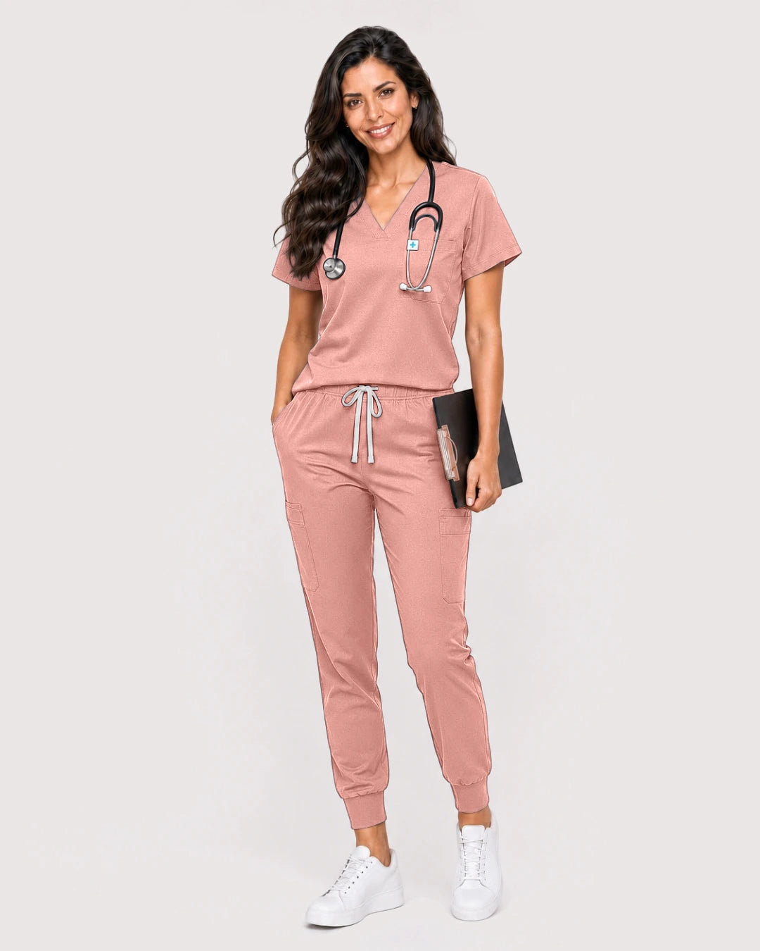 Pink Eipnare Women's Knit V-Neck Jogger Scrub Set - Stretch Medical Scrubs for Women