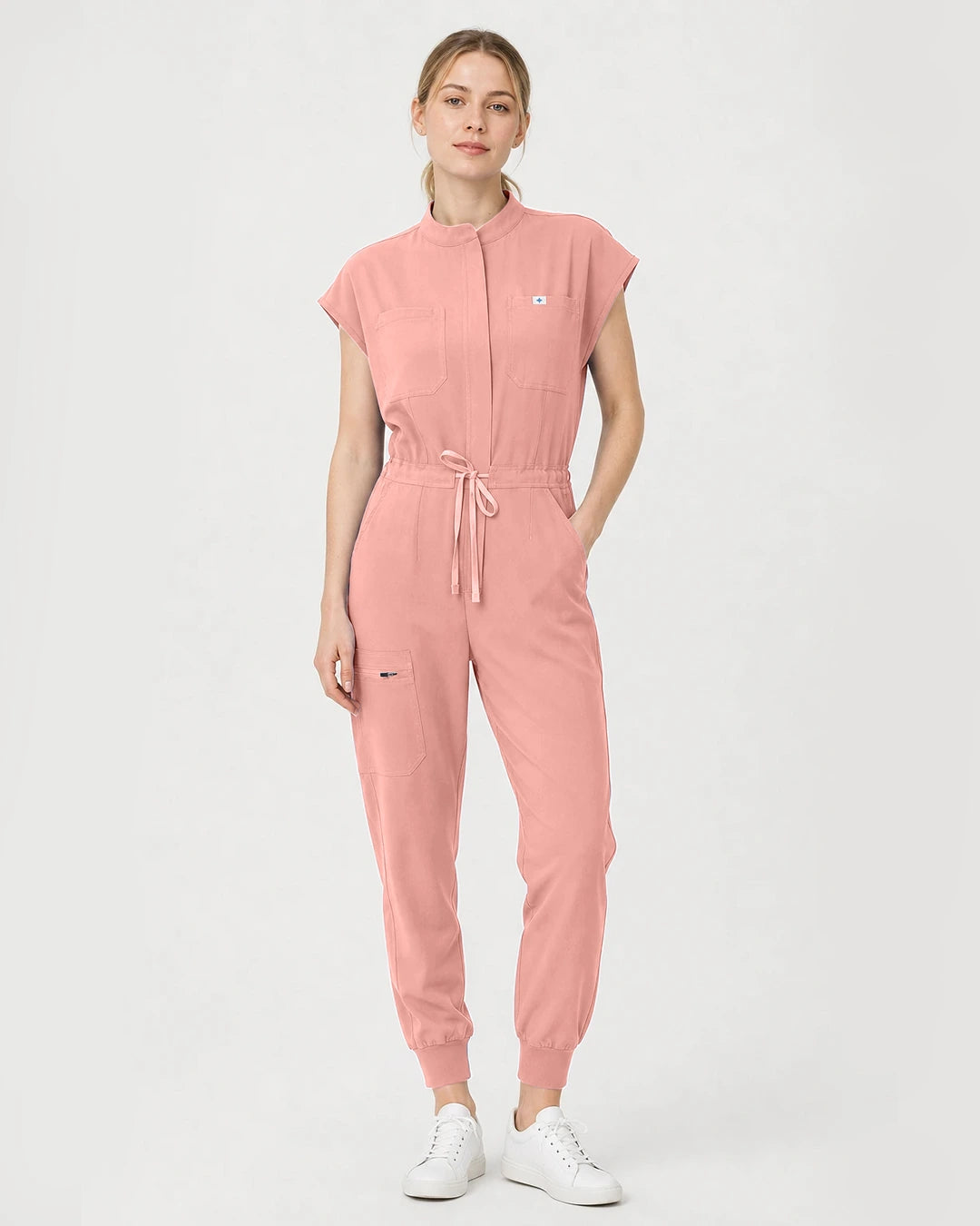 Pink Eipnare Women's Zip-Front Sleeveless Scrub Jumpsuit - Stretch Medical Scrubs for Women