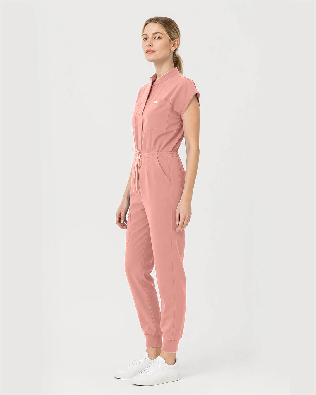 Pink Eipnare Women's Zip-Front Sleeveless Scrub Jumpsuit - Stretch Medical Scrubs for Women