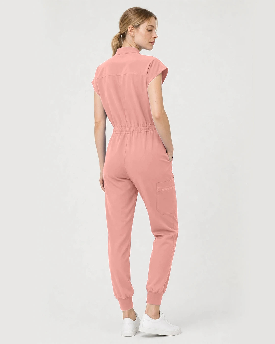 Pink Eipnare Women's Zip-Front Sleeveless Scrub Jumpsuit - Stretch Medical Scrubs for Women