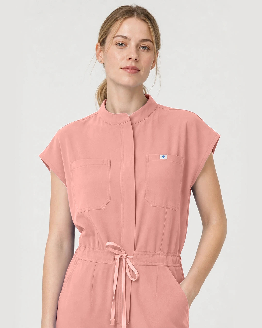 Pink Eipnare Women's Zip-Front Sleeveless Scrub Jumpsuit - Stretch Medical Scrubs for Women