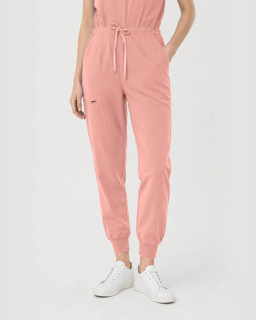 Pink Eipnare Women's Zip-Front Sleeveless Scrub Jumpsuit - Stretch Medical Scrubs for Women