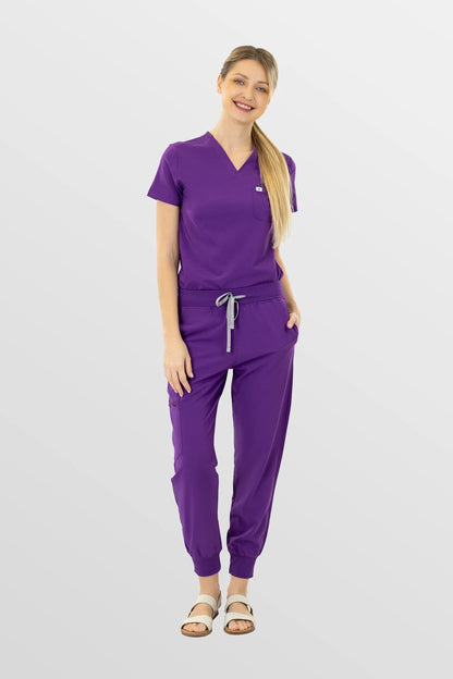 Purple Eipnare Women's Soft Stretch V-Neck Scrub Top & Jogger Pants Set - Stretch Medical Scrubs for Women
