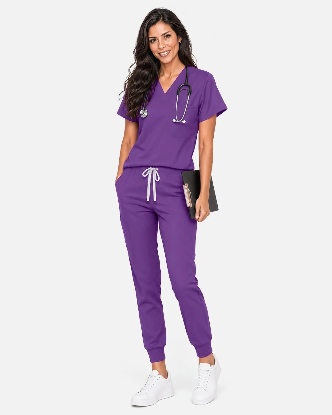 Purple Eipnare Women's Classic V-Neck Scrub Top - Stretch Medical Scrubs for Women