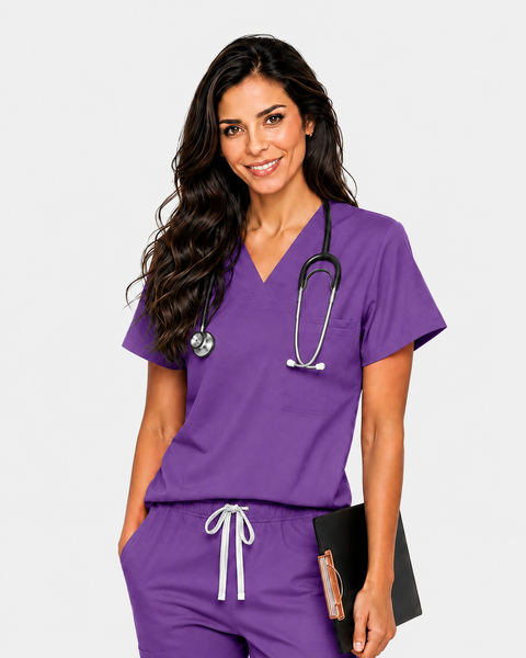 Eipnare Women's Classic V-Neck Uniform Top - Purple