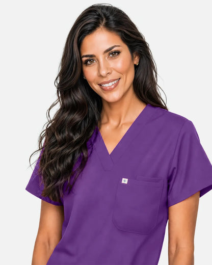 Purple Eipnare Women's Classic V-Neck Scrub Top - Stretch Medical Scrubs for Women