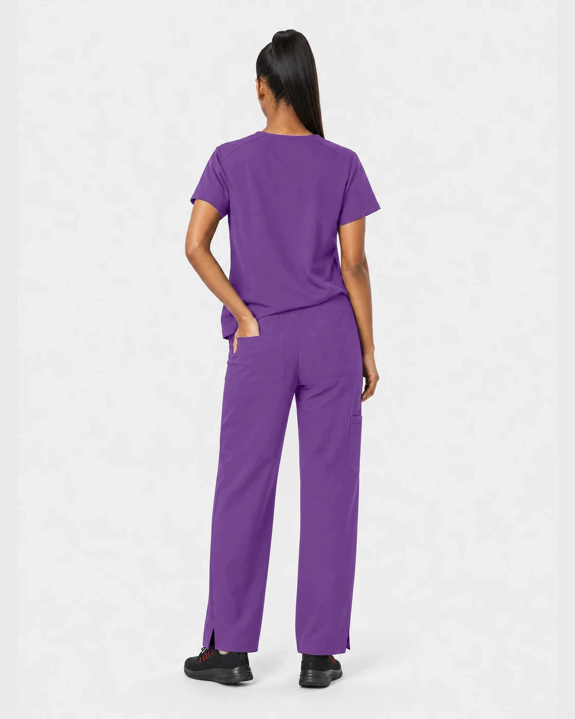 Purple Eipnare Women's 15-Pocket V-Neck Jogger Scrub Set - Stretch Medical Scrubs for Women