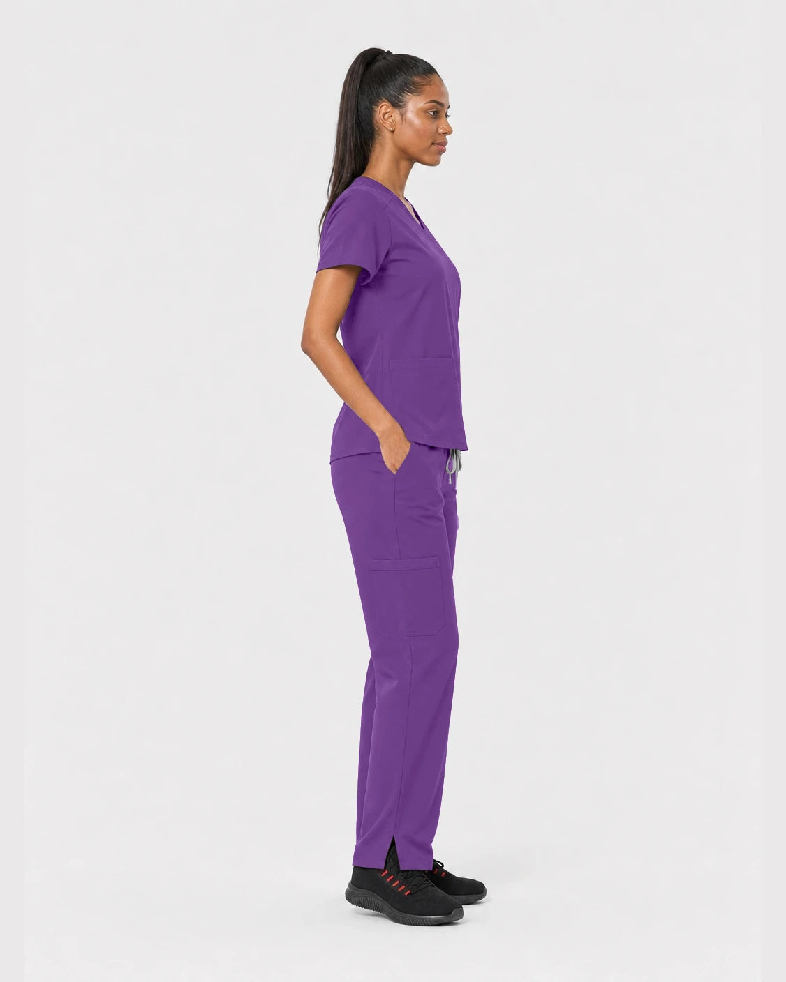 Purple Eipnare Women's 15-Pocket V-Neck Jogger Scrub Set - Stretch Medical Scrubs for Women