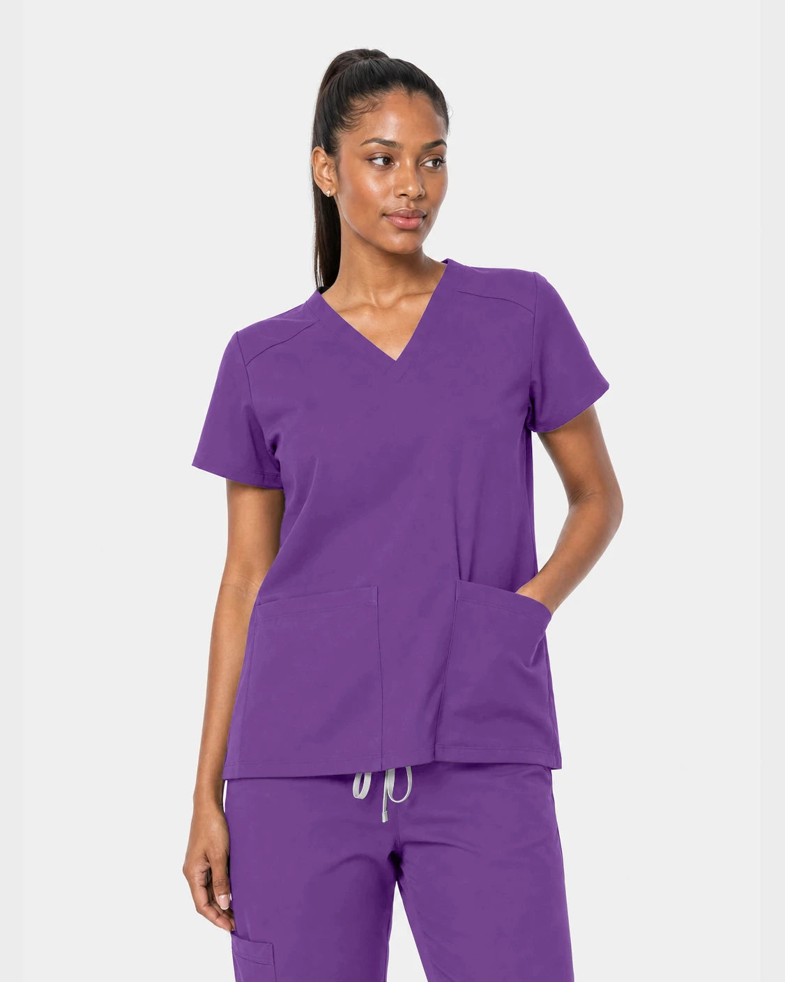 Purple Eipnare Women's 15-Pocket V-Neck Jogger Scrub Set - Stretch Medical Scrubs for Women