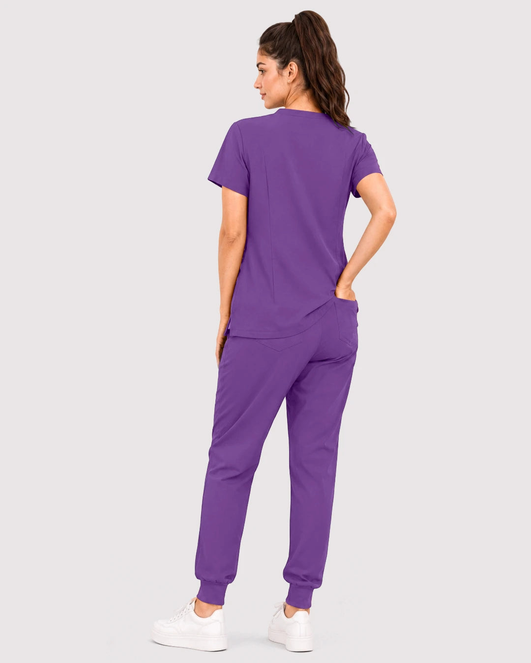 Purple Eipnare Women's 3-Pocket V-Neck Jogger Scrub Set - Stretch Medical Scrubs for Women