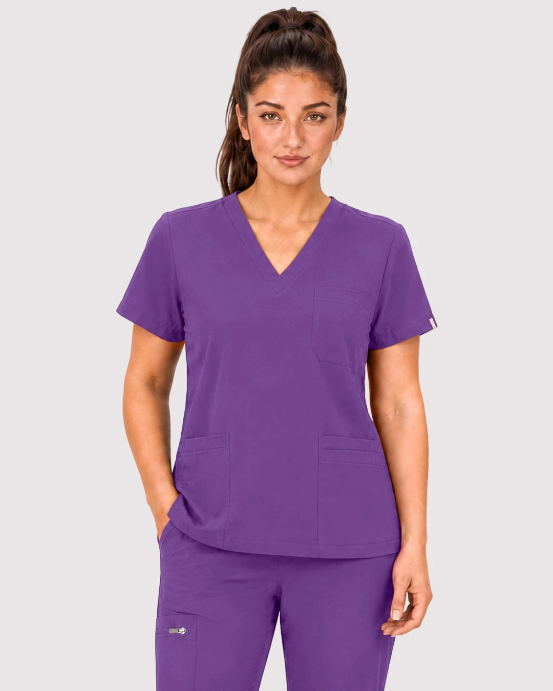 Purple Eipnare Women's 3-Pocket V-Neck Jogger Scrub Set - Stretch Medical Scrubs for Women