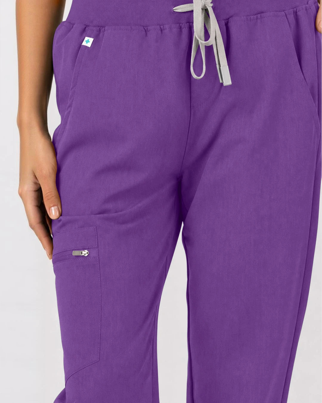 Purple Eipnare Women's 3-Pocket V-Neck Jogger Scrub Set - Stretch Medical Scrubs for Women