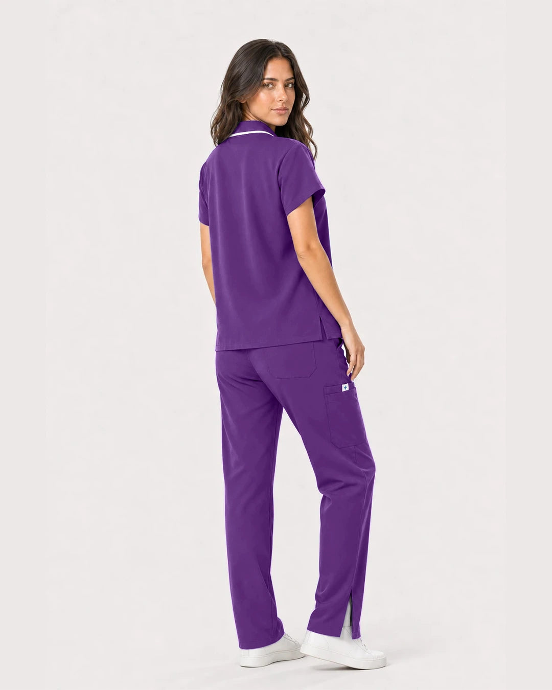 Purple Eipnare Women's Zip Polo Straight-Leg Scrub Set - Stretch Medical Scrubs for Women