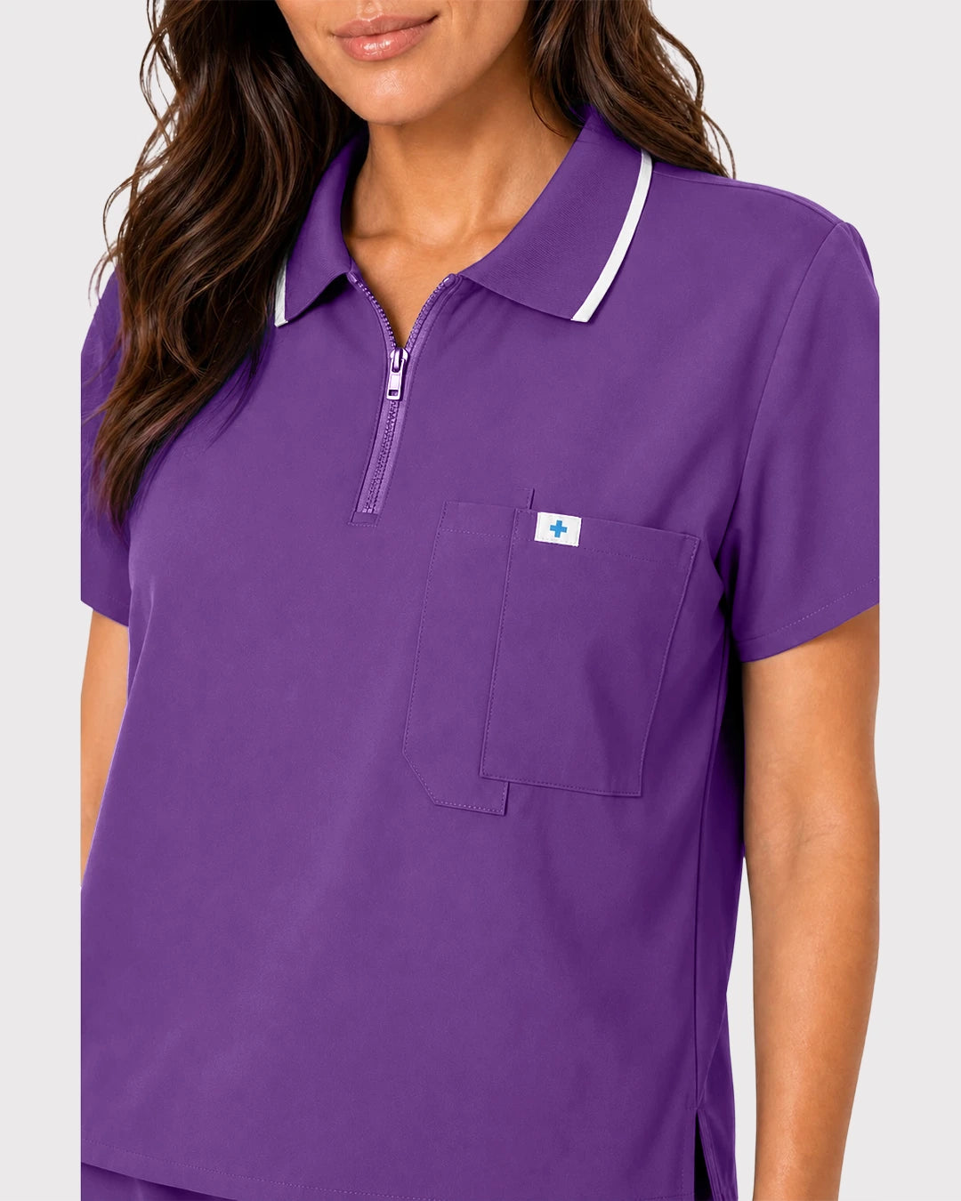 Purple Eipnare Women's Zip Polo Straight-Leg Scrub Set - Stretch Medical Scrubs for Women