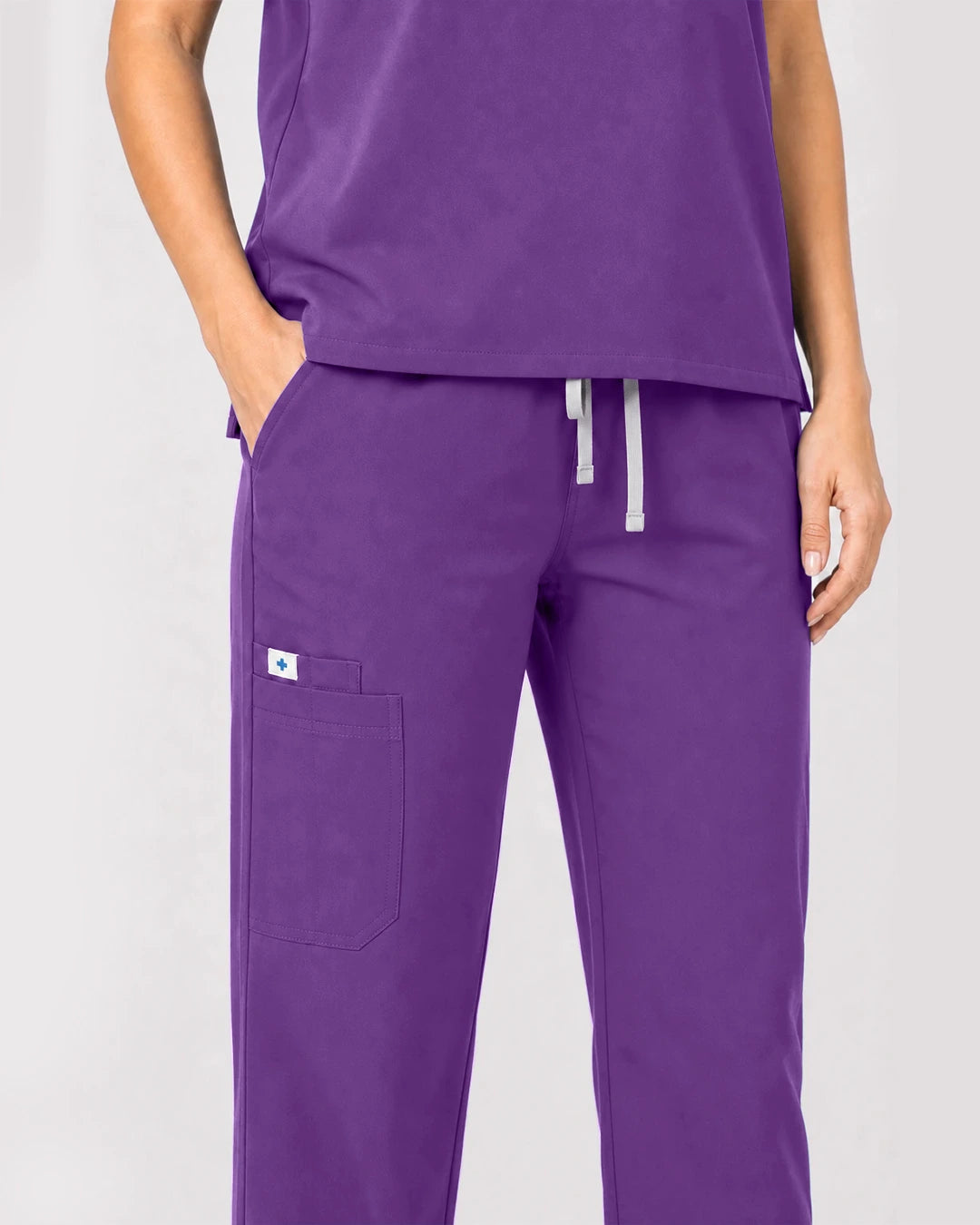 Purple Eipnare Women's Zip Polo Straight-Leg Scrub Set - Stretch Medical Scrubs for Women