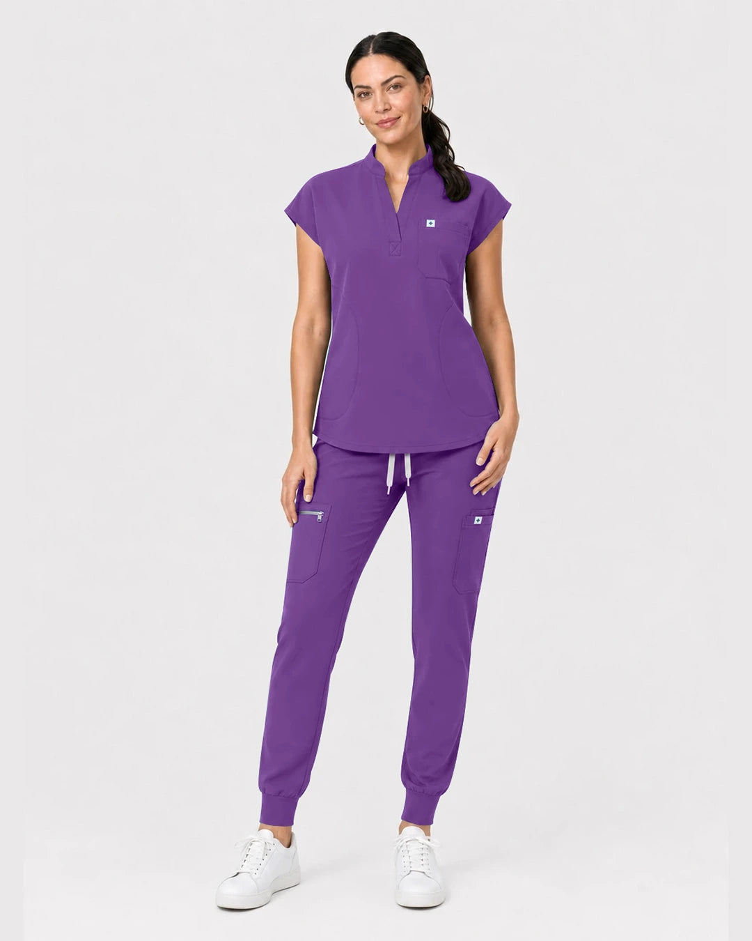 Purple Eipnare Women's Henley Sleeveless Jogger Scrub Set - Stretch Medical Scrubs for Women