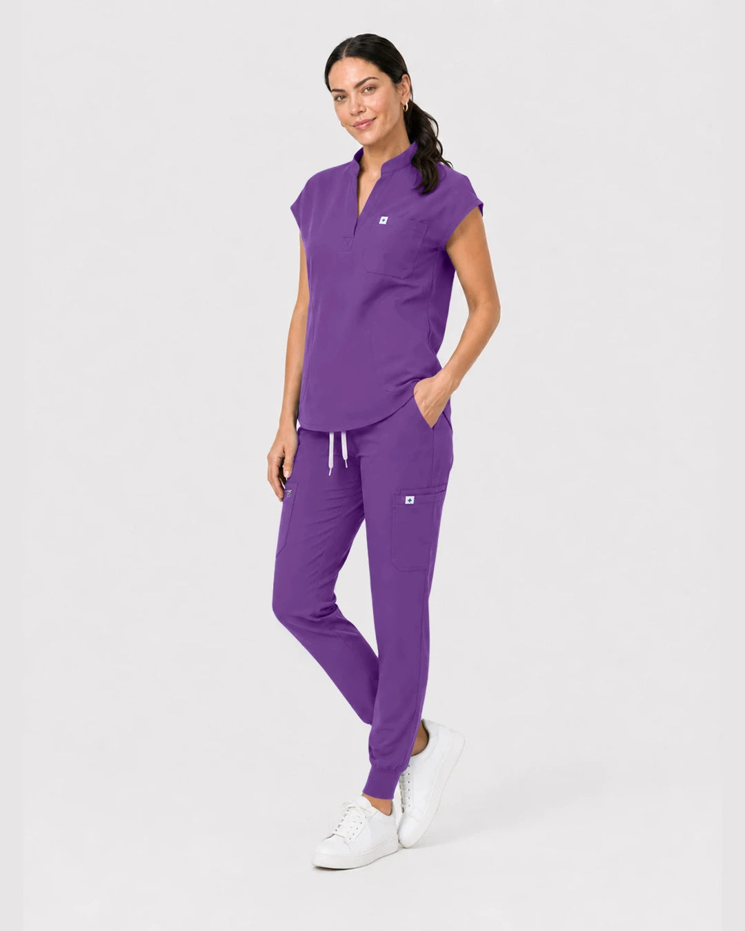 Purple Eipnare Women's Henley Sleeveless Jogger Scrub Set - Stretch Medical Scrubs for Women