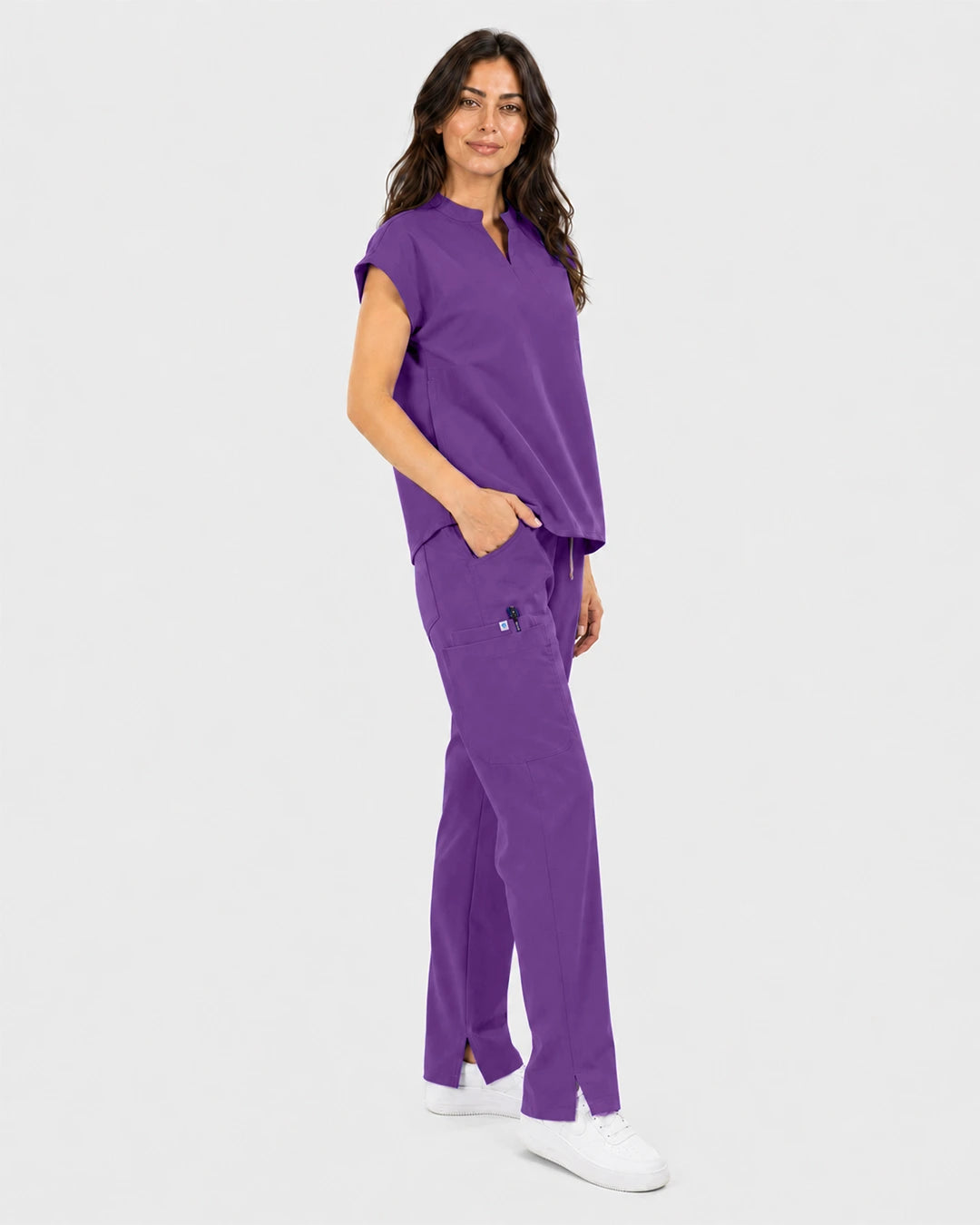 Purple Eipnare Women's Mandarin Sleeveless Straight-Leg Scrub Set - Stretch Medical Scrubs for Women