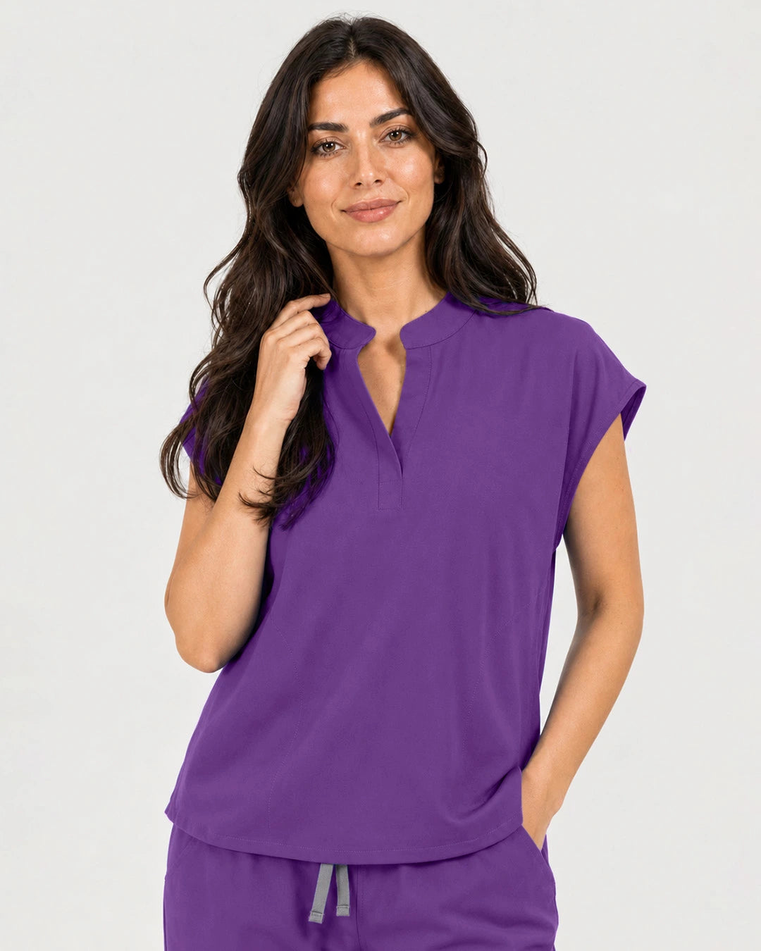 Purple Eipnare Women's Mandarin Sleeveless Straight-Leg Scrub Set - Stretch Medical Scrubs for Women