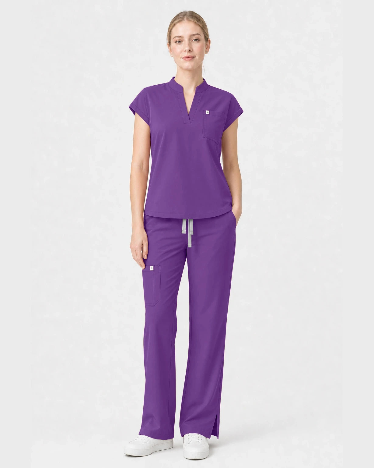 Purple Eipnare Women's Henley Sleeveless Straight-Leg Scrub Set - Stretch Medical Scrubs for Women