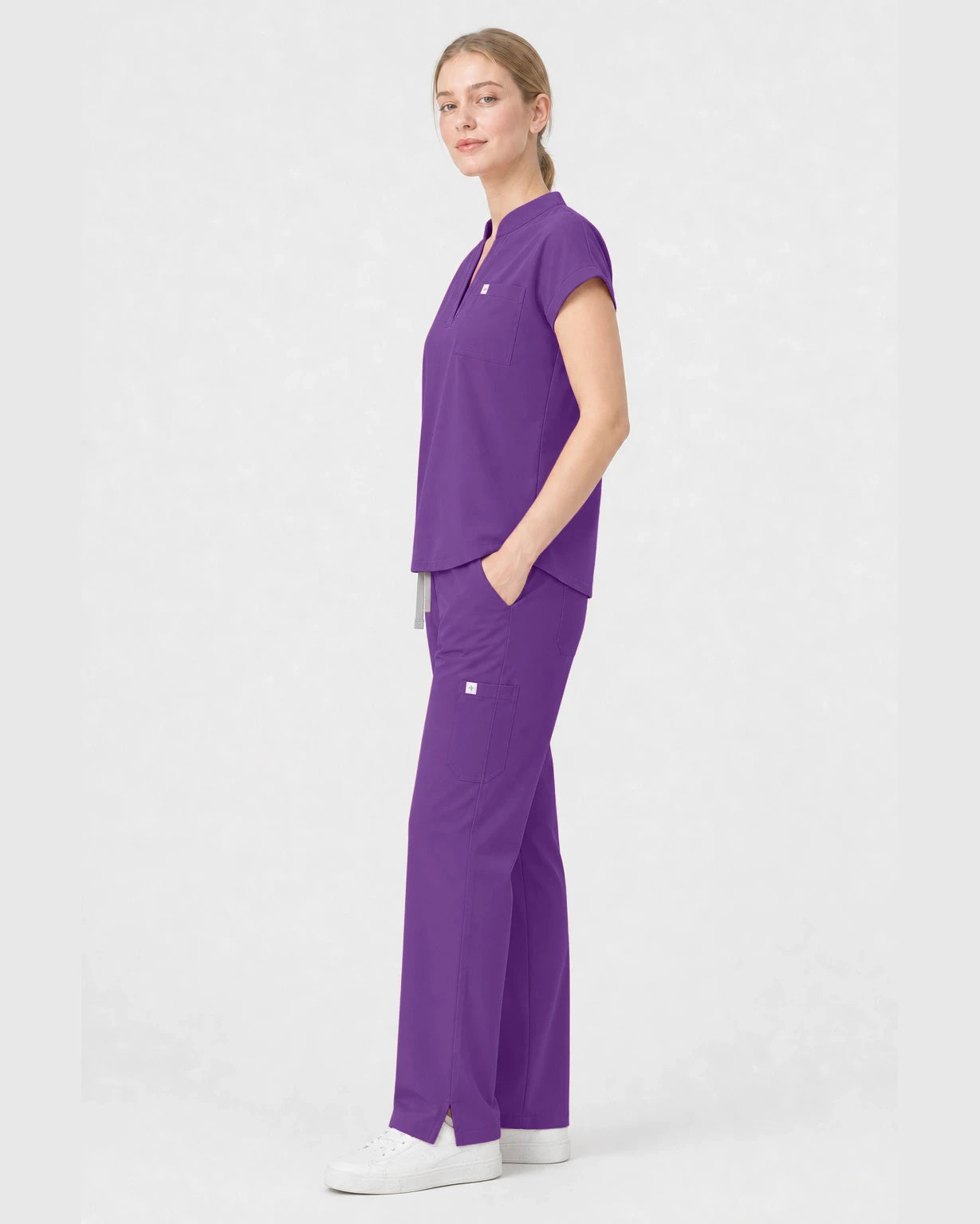 Purple Eipnare Women's Henley Sleeveless Straight-Leg Scrub Set - Stretch Medical Scrubs for Women
