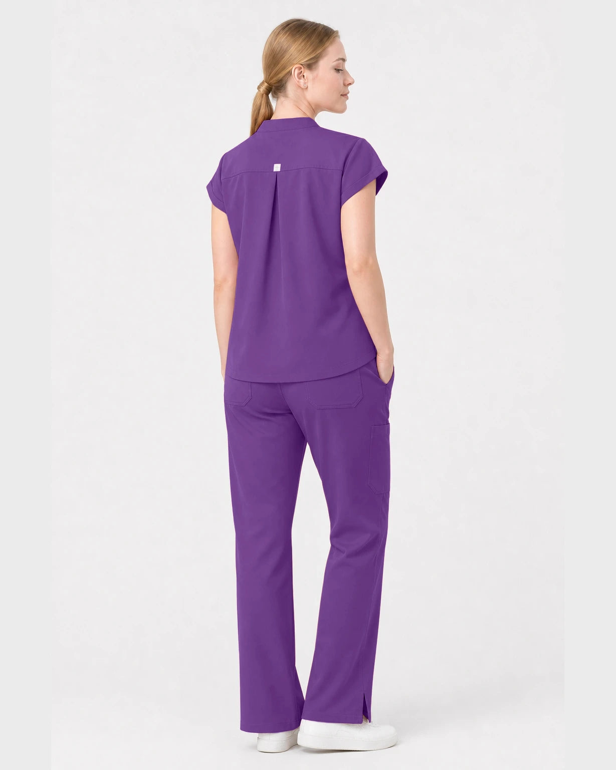 Purple Eipnare Women's Henley Sleeveless Straight-Leg Scrub Set - Stretch Medical Scrubs for Women