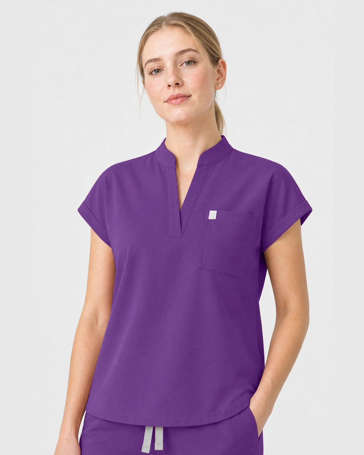Purple Eipnare Women's Henley Sleeveless Straight-Leg Scrub Set - Stretch Medical Scrubs for Women