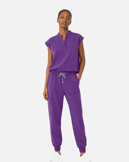 Purple – Eipnare Women's Sleeveless Mandarin Collar Jogger Uniform Set – product image 01
