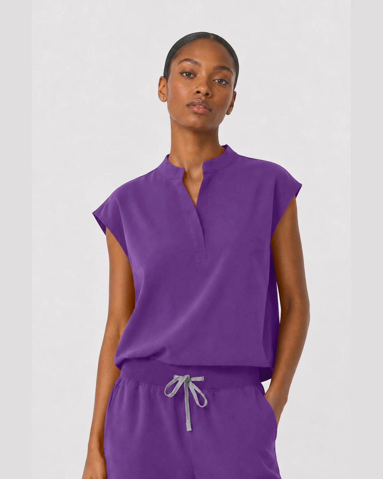 Purple Eipnare Women's Sleeveless Mandarin Collar Jogger Scrub Set - Stretch Medical Scrubs for Women