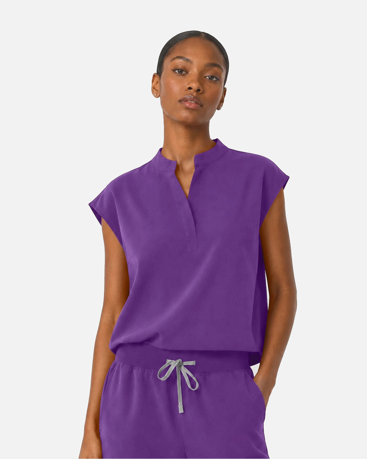 Purple – Eipnare Women's Sleeveless Mandarin Collar Jogger Uniform Set – product image 04