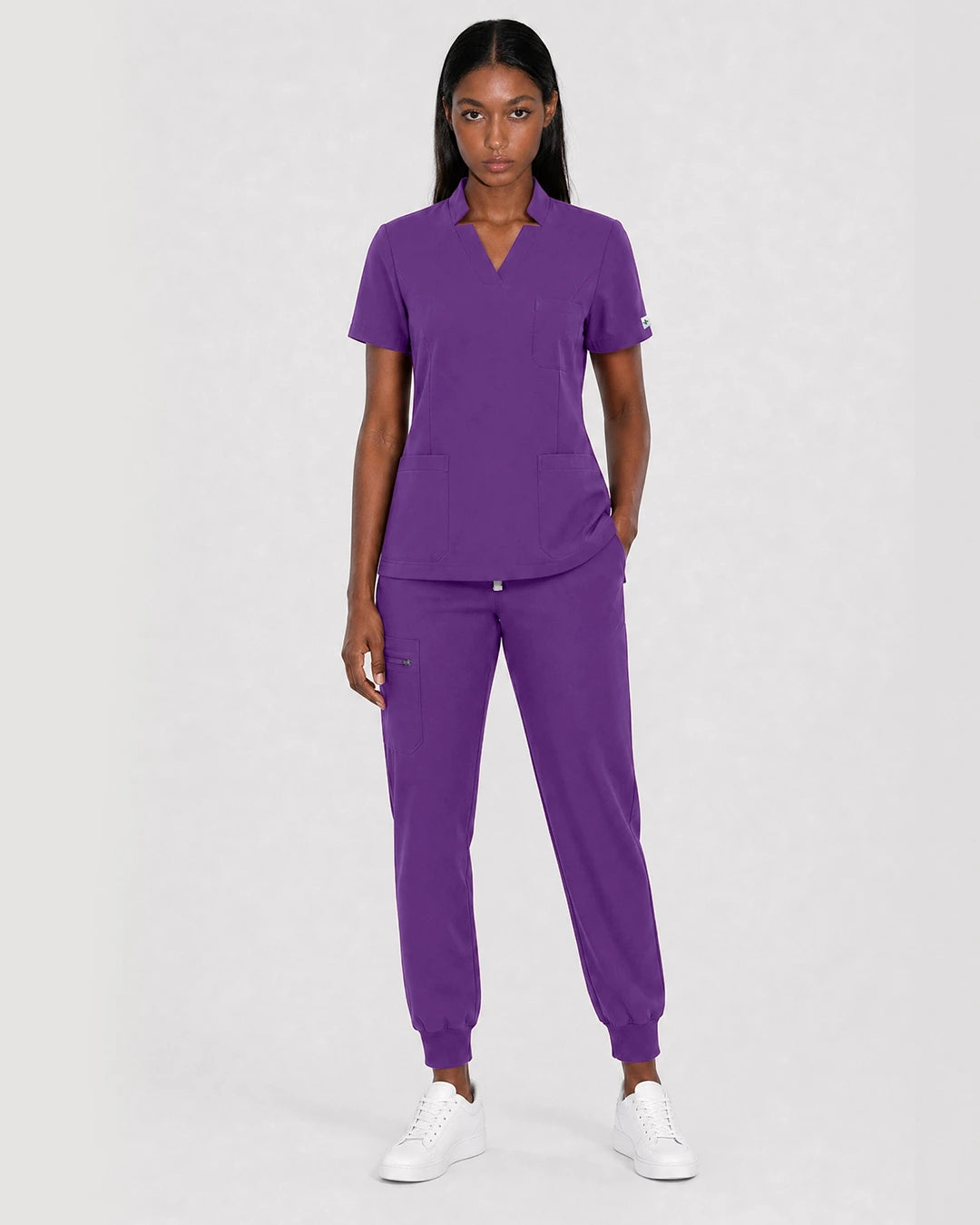 Purple Eipnare Women's Split V-Neck Cargo Jogger Scrub Set - Stretch Medical Scrubs for Women