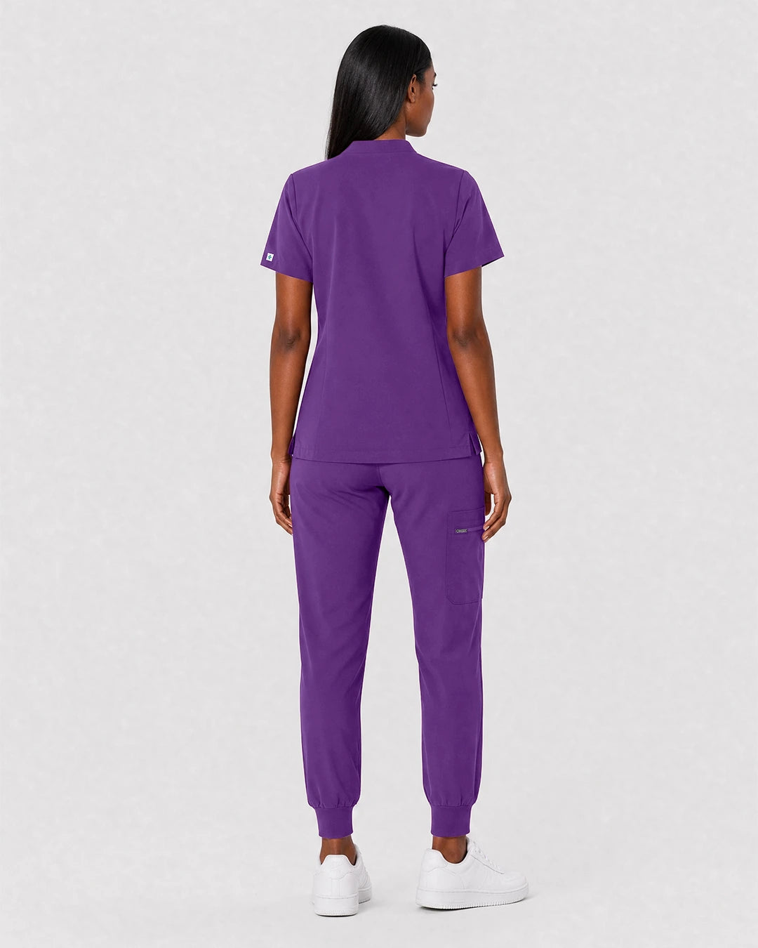 Purple Eipnare Women's Split V-Neck Cargo Jogger Scrub Set - Stretch Medical Scrubs for Women
