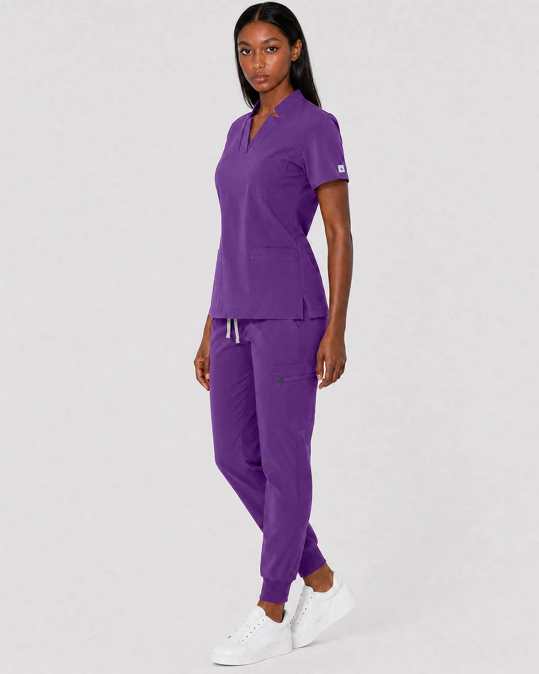 Purple Eipnare Women's Split V-Neck Cargo Jogger Scrub Set - Stretch Medical Scrubs for Women