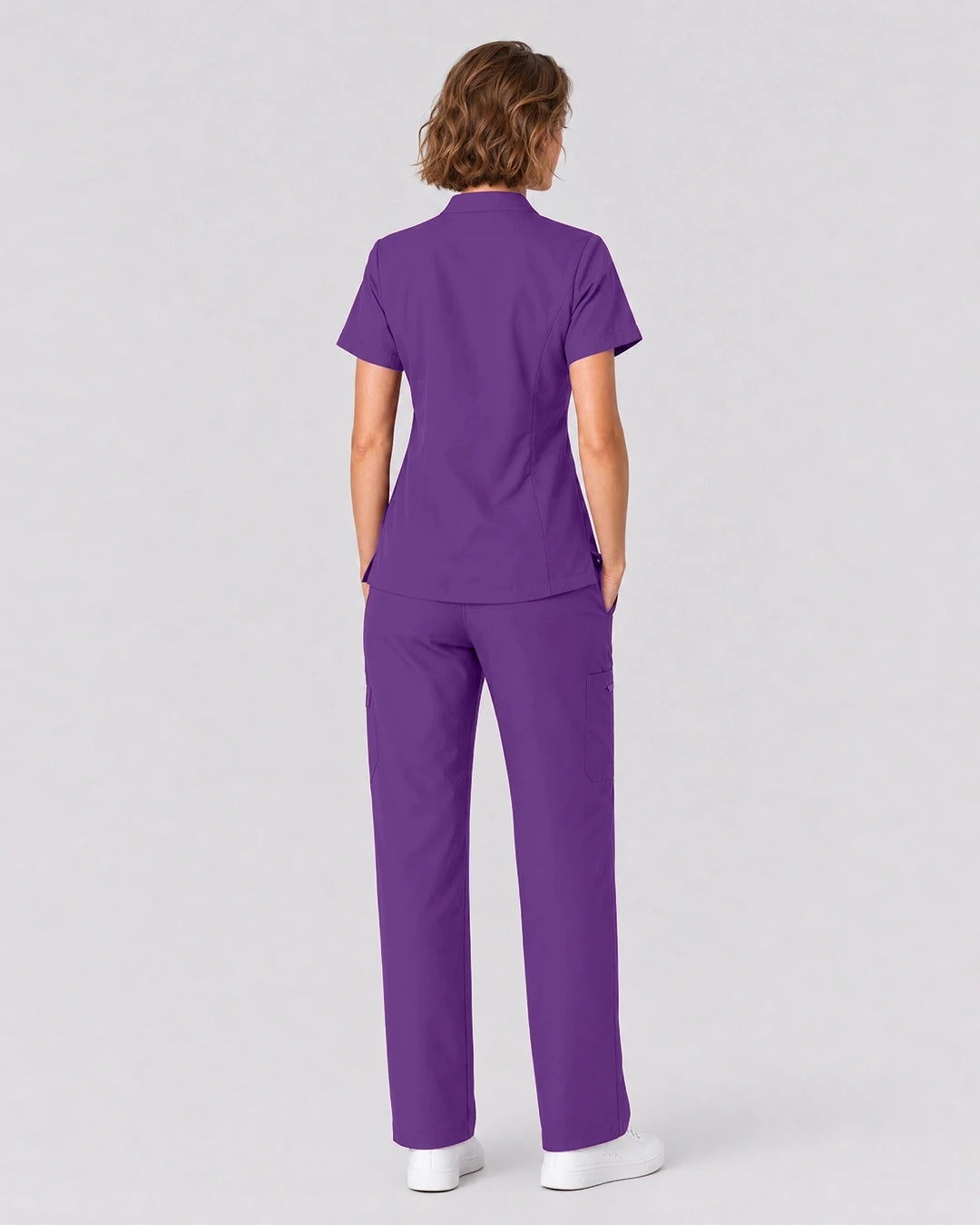 Purple Eipnare Women's Split V-Neck Tapered Scrub Set - Stretch Medical Scrubs for Women