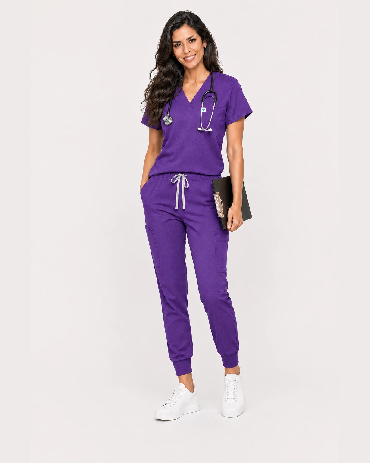Purple Eipnare Women's V-Neck Jogger Scrub Set - Stretch Medical Scrubs for Women