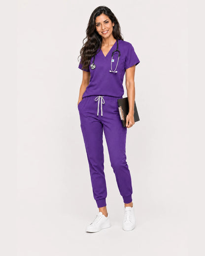 Purple Eipnare Women's V-Neck Jogger Scrub Set - Stretch Medical Scrubs for Women