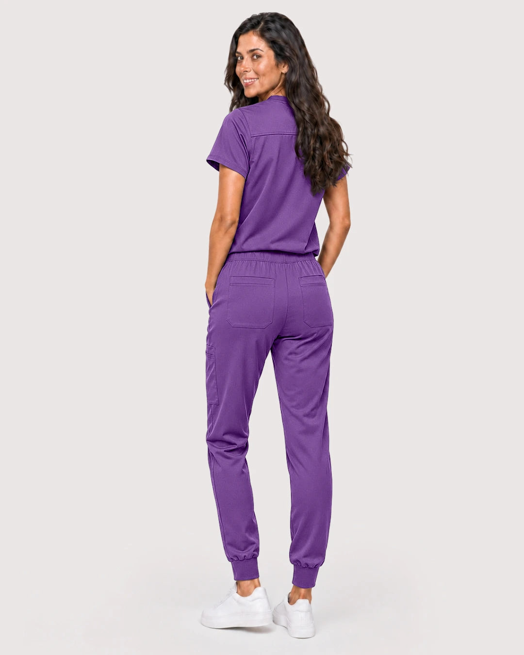 Purple Eipnare Women's Knit V-Neck Jogger Scrub Set - Stretch Medical Scrubs for Women