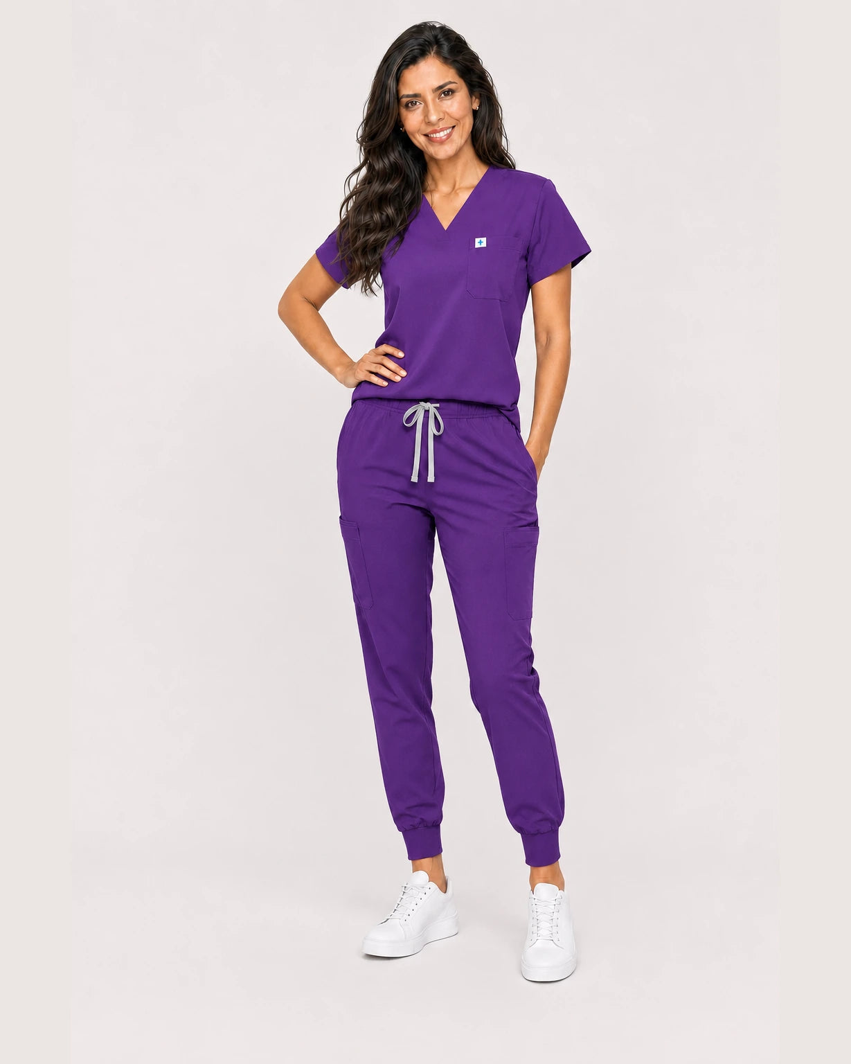 Purple Eipnare Women's V-Neck Jogger Scrub Set - Stretch Medical Scrubs for Women