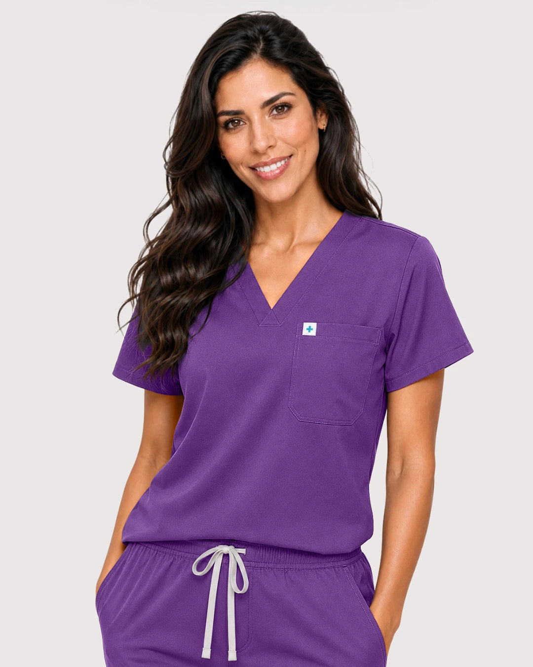 Purple Eipnare Women's Knit V-Neck Jogger Scrub Set - Stretch Medical Scrubs for Women