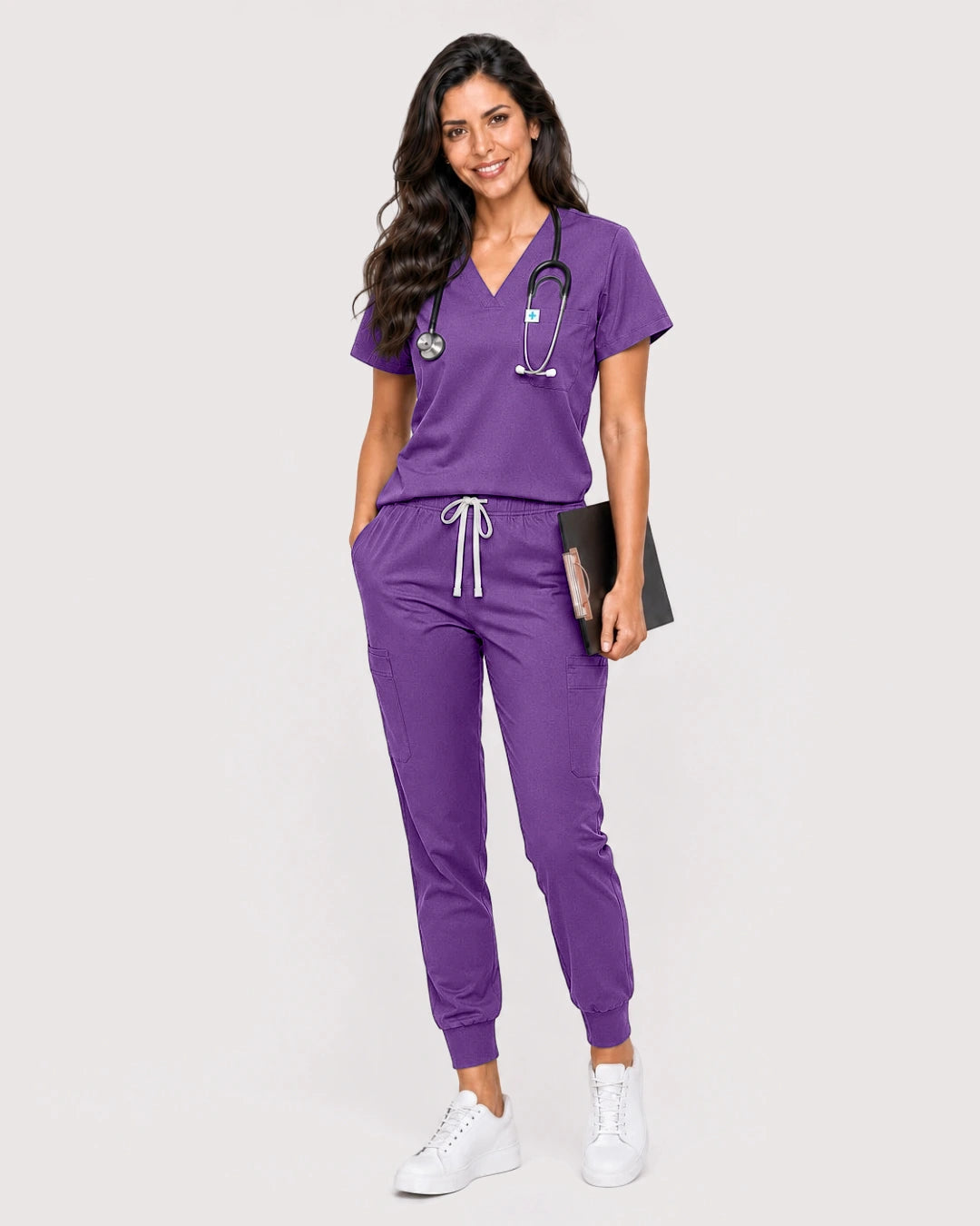 Purple Eipnare Women's Knit V-Neck Jogger Scrub Set - Stretch Medical Scrubs for Women