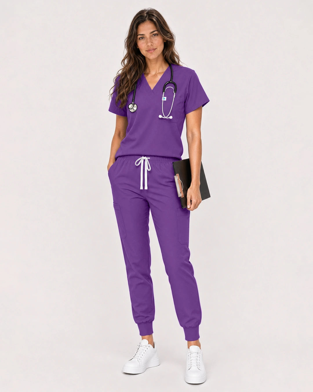 Purple Eipnare Women's Classic V-Neck Jogger Scrub Set - Stretch Medical Scrubs for Women