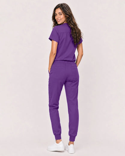 Purple Eipnare Women's Classic V-Neck Jogger Scrub Set - Stretch Medical Scrubs for Women