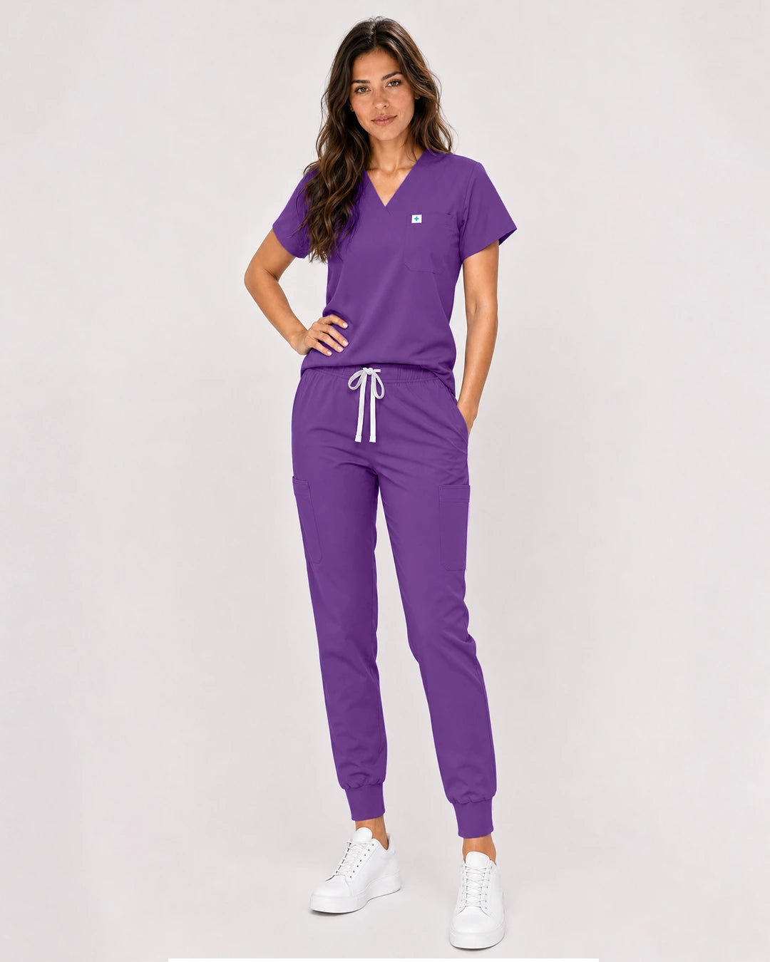 Purple Eipnare Women's Classic V-Neck Jogger Scrub Set - Stretch Medical Scrubs for Women