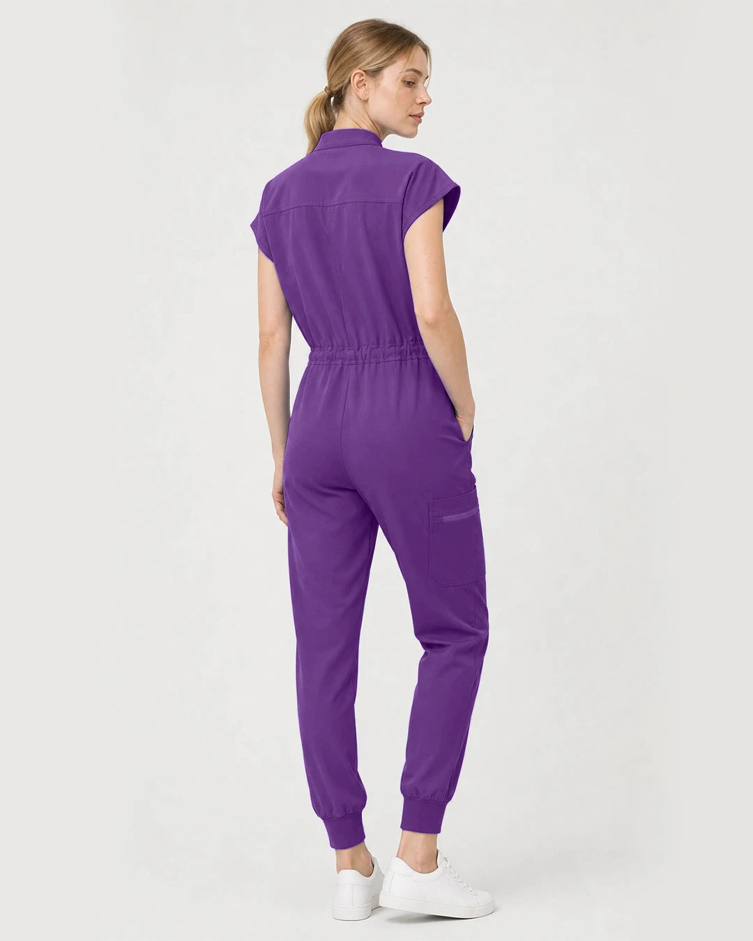 Purple Eipnare Women's Zip-Front Sleeveless Scrub Jumpsuit - Stretch Medical Scrubs for Women