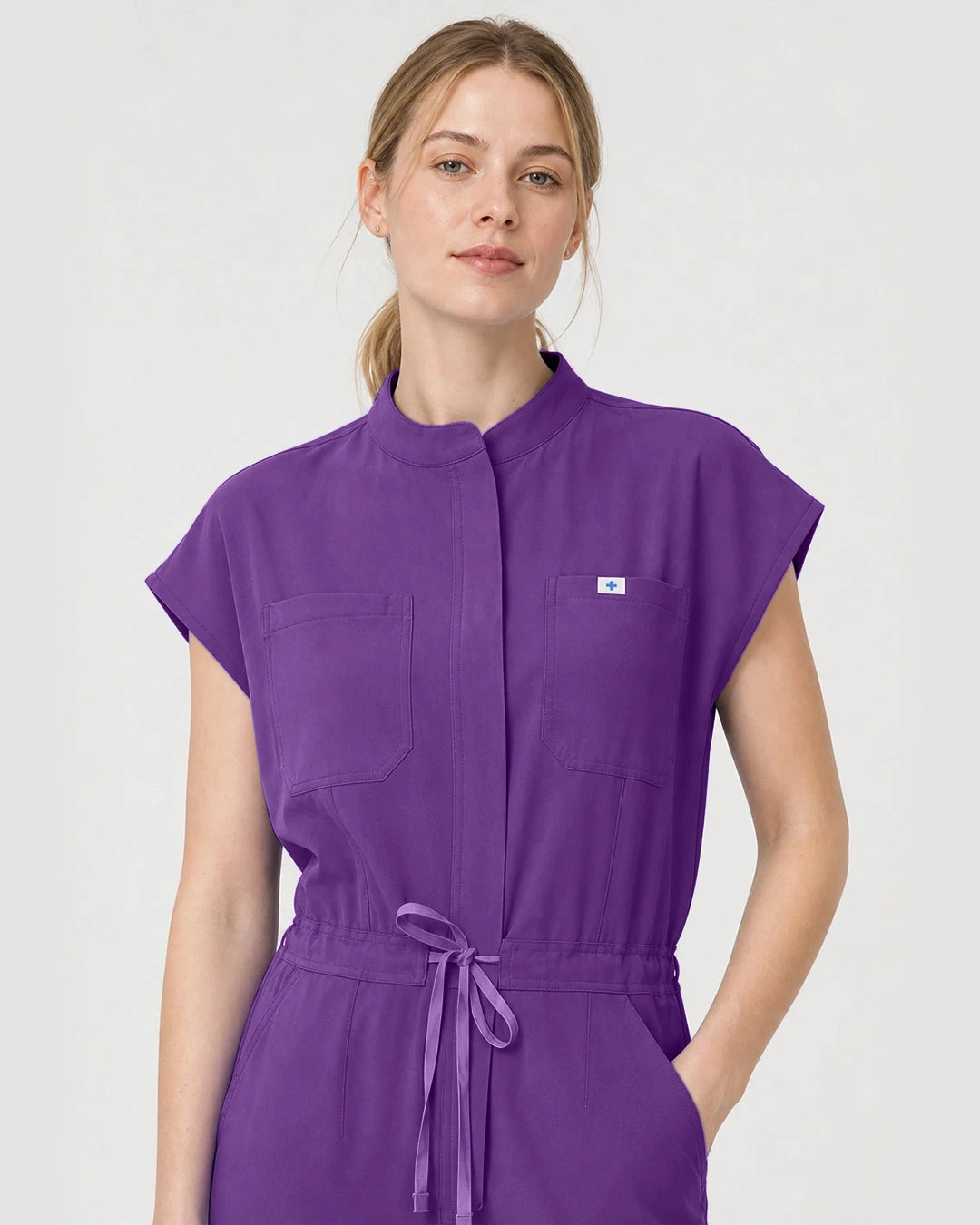 Purple Eipnare Women's Zip-Front Sleeveless Scrub Jumpsuit - Stretch Medical Scrubs for Women