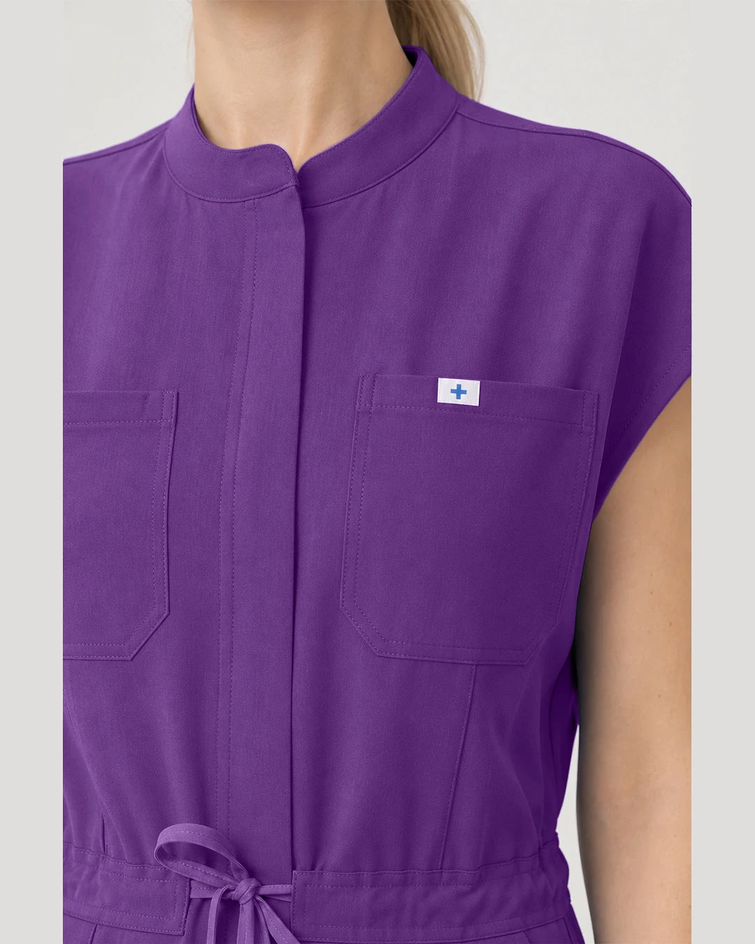 Purple Eipnare Women's Zip-Front Sleeveless Scrub Jumpsuit - Stretch Medical Scrubs for Women