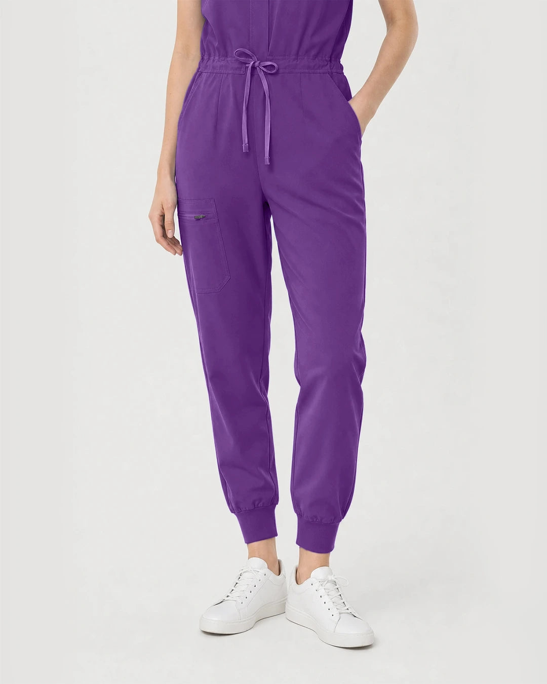 Purple Eipnare Women's Zip-Front Sleeveless Scrub Jumpsuit - Stretch Medical Scrubs for Women
