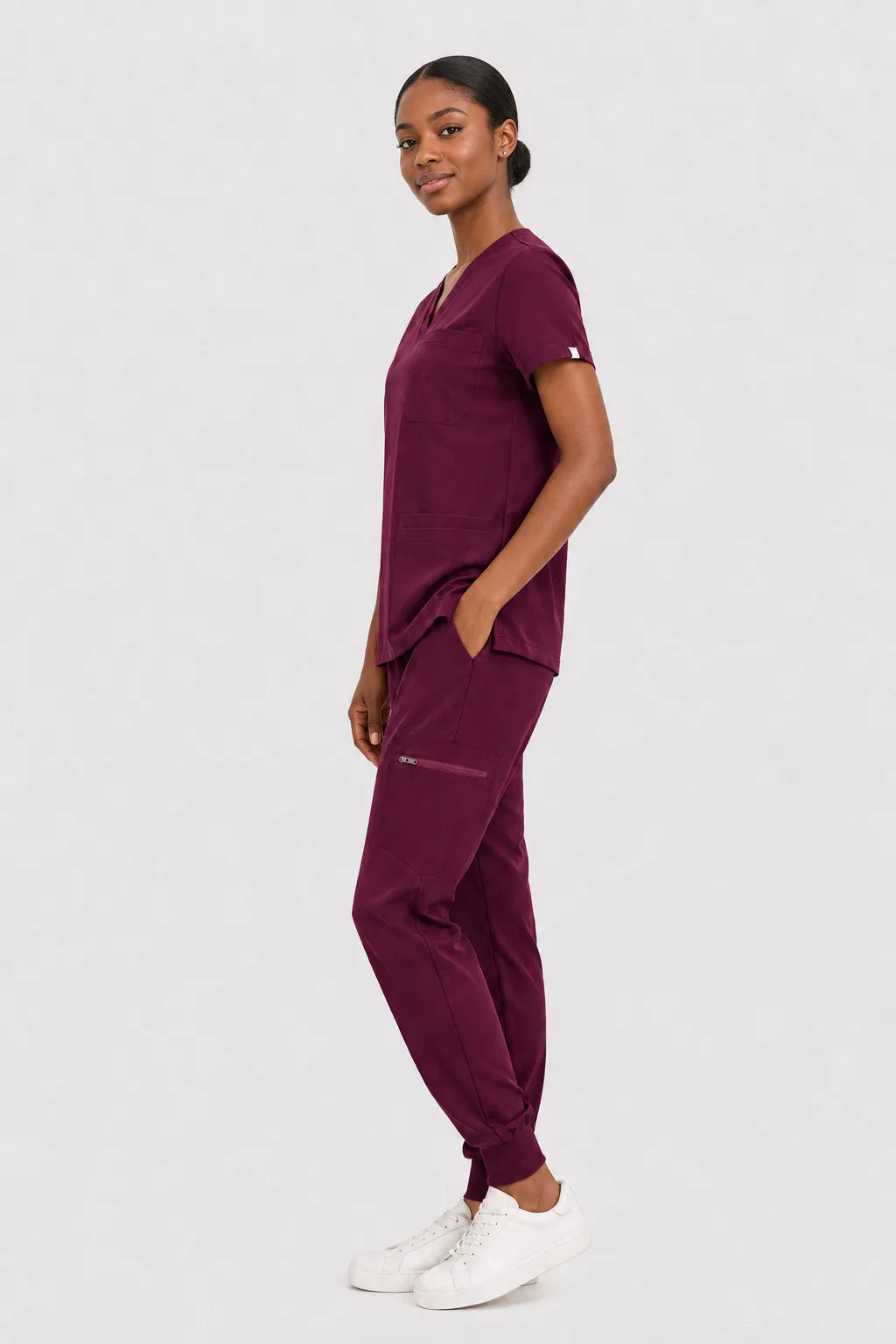 Burgundy Red Eipnare Women's V-Neck 8-Pocket Jogger Scrub Set - Stretch Medical Scrubs for Women