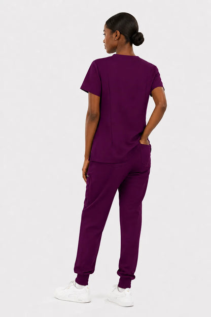 Burgundy Red Eipnare Women's V-Neck 8-Pocket Jogger Scrub Set - Stretch Medical Scrubs for Women
