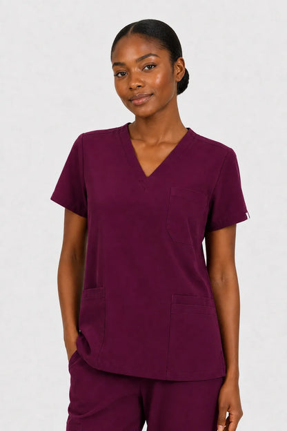 Burgundy Red Eipnare Women's V-Neck 8-Pocket Jogger Scrub Set - Stretch Medical Scrubs for Women